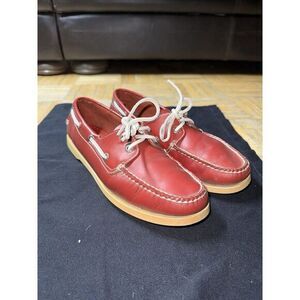 Vintage L.L. Bean Red Leather Topsider style boating shoes white rubber soles 9M
